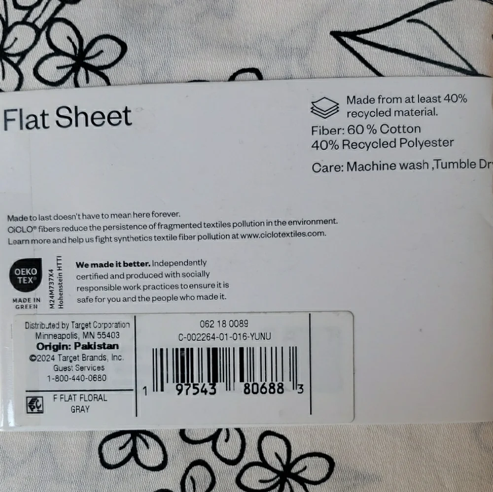 Room Essentials Cotton Blend Full Size 2pc Sheet Set - Dark Gray on White Floral